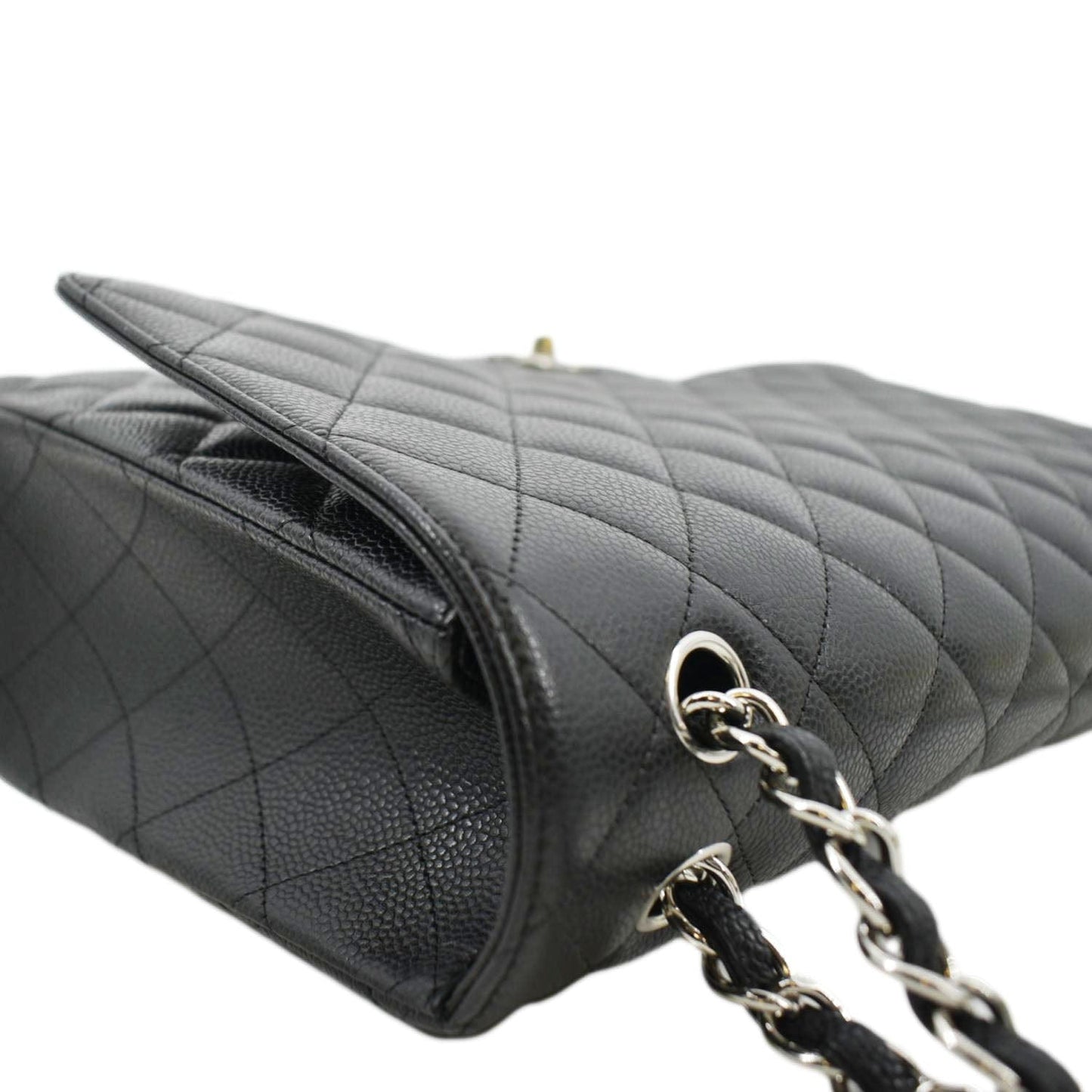 CHANEL Classic Maxi Single Flap Quilted Caviar Leather Shoulder Bag Black