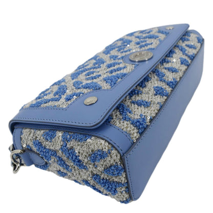 BURBERRY Note TB Small Sequins Yarn Shoulder Bag Blue