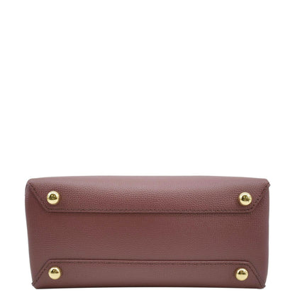 BURBERRY Banner Small House Check Leather Tote Shoulder Bag Maroon