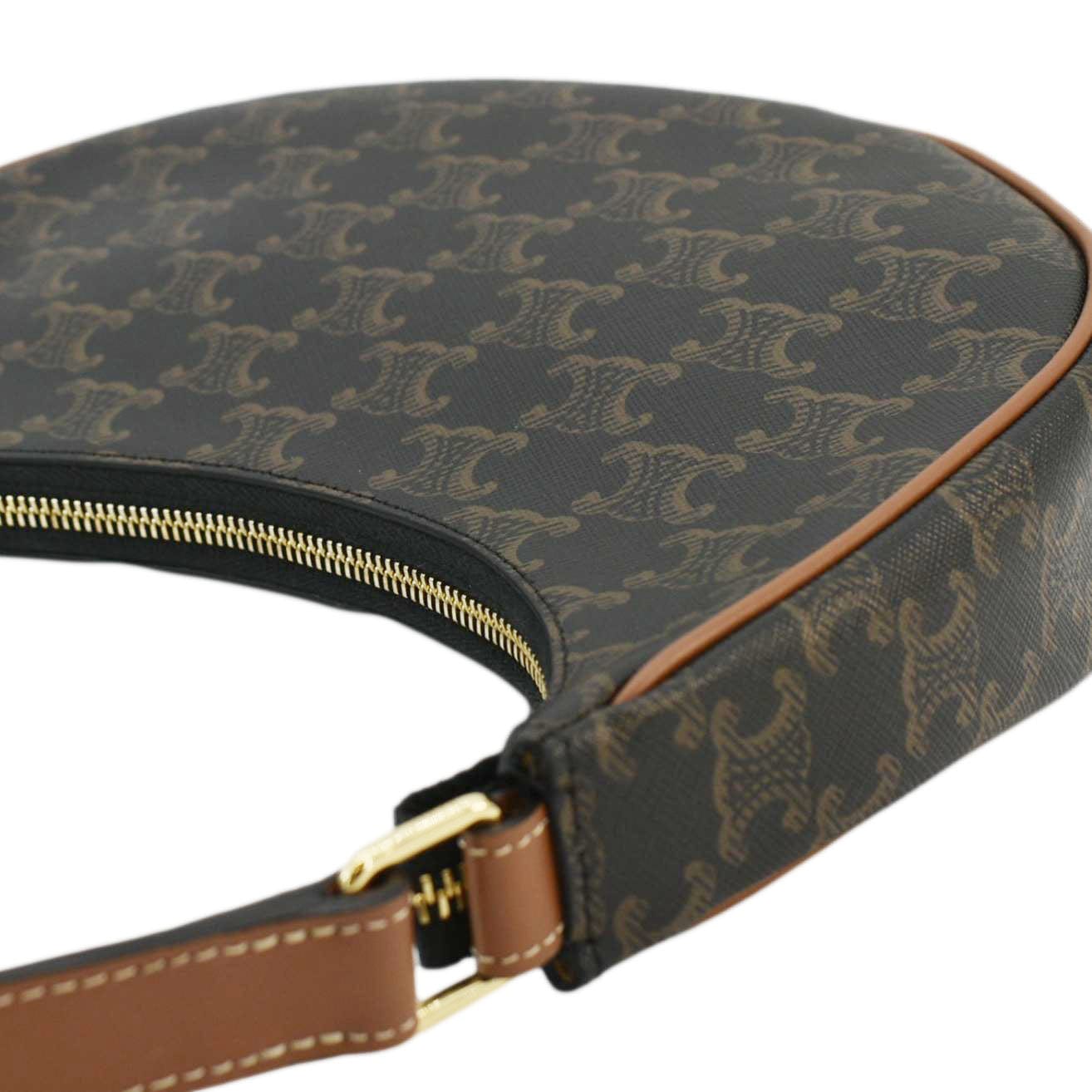 CELINE Ava Triomphe Canvas Calfskin Shoulder Bag Tan