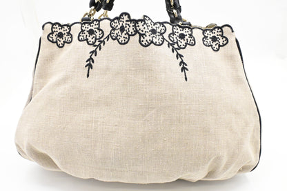 Fendi Tote Flower Embroideries in Beige Canvas