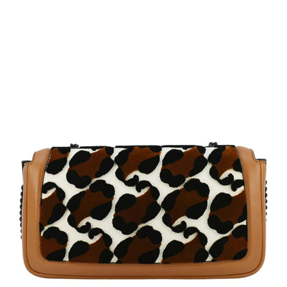 FENDI Baguette Leopard Print Calf Leather Shoulder Bag Brown