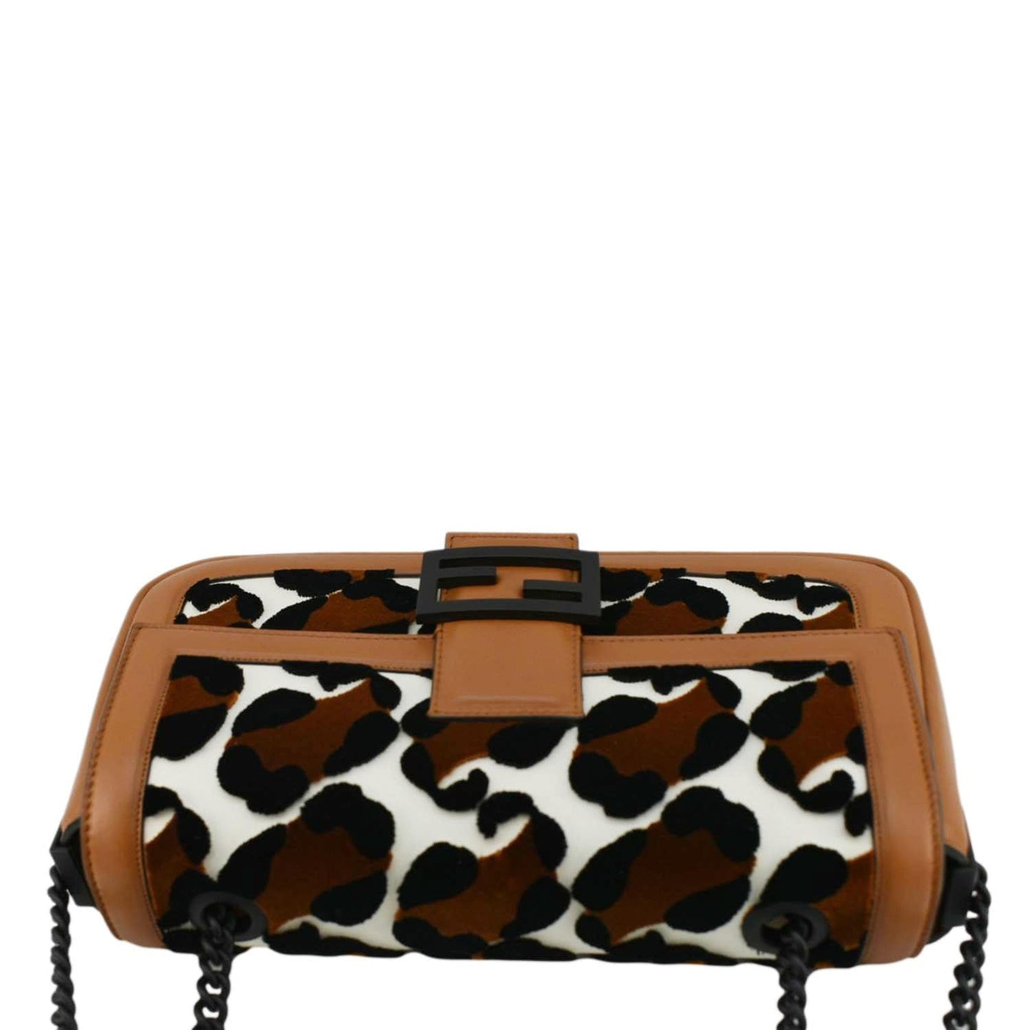 FENDI Baguette Leopard Print Calf Leather Shoulder Bag Brown