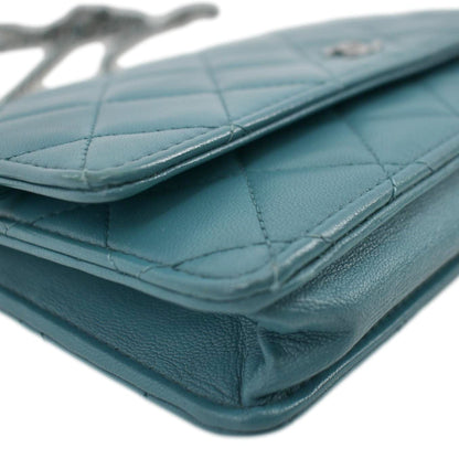 CHANEL WOC Quilted Leather Crossbody Wallet Light Blue