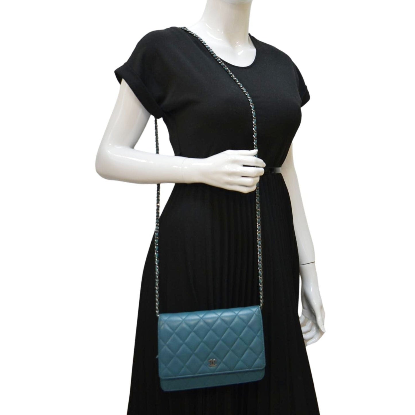 CHANEL WOC Quilted Leather Crossbody Wallet Light Blue