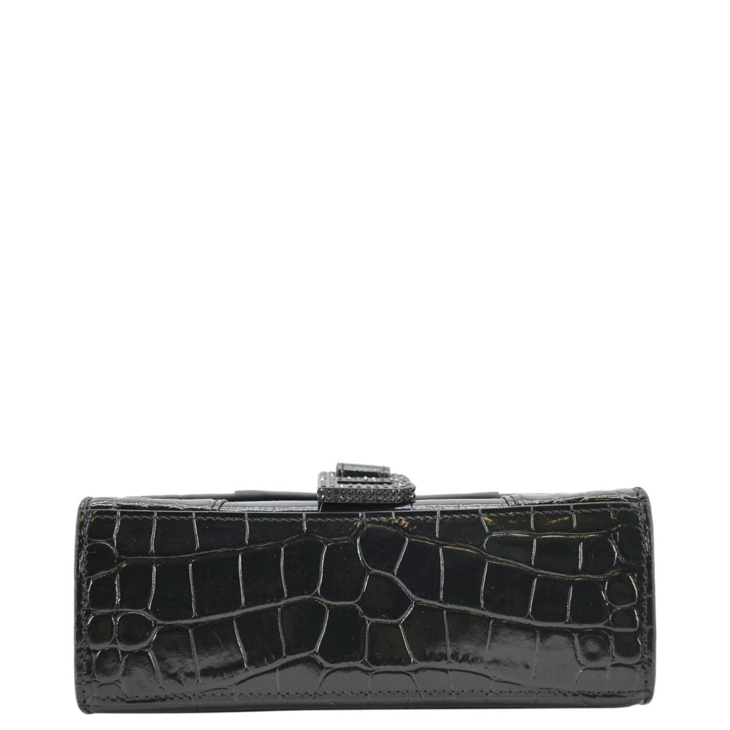 BALENCIAGA Small Hourglass Crocodile Embossed Top Handle Shoulder Bag Black