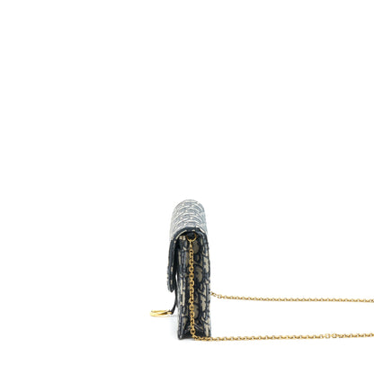 Dior Saddle Pouch With Chain Blue Dior Oblique Jacquard