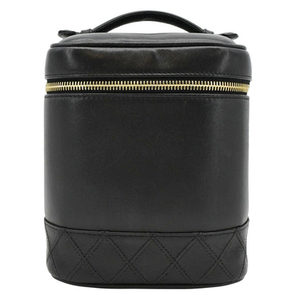 CHANEL Vintage Vanity Case Leather Cosmetic Bag Black