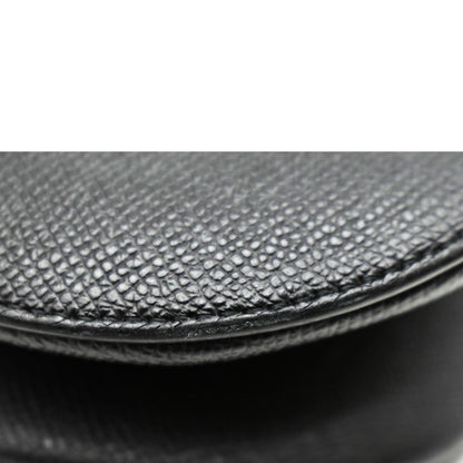 CHRISTIAN DIOR Saddle Grained Leather Satchel Shoulder Bag Black