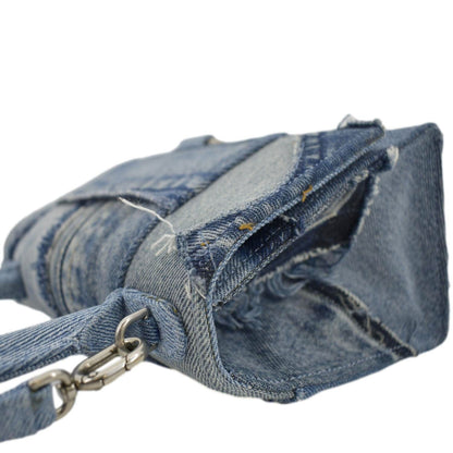 BALENCIAGA Small Hourglass Denim Top Handle Shoulder Bag Blue