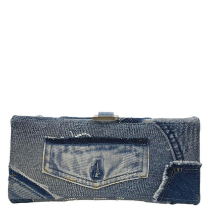 BALENCIAGA Small Hourglass Denim Top Handle Shoulder Bag Blue