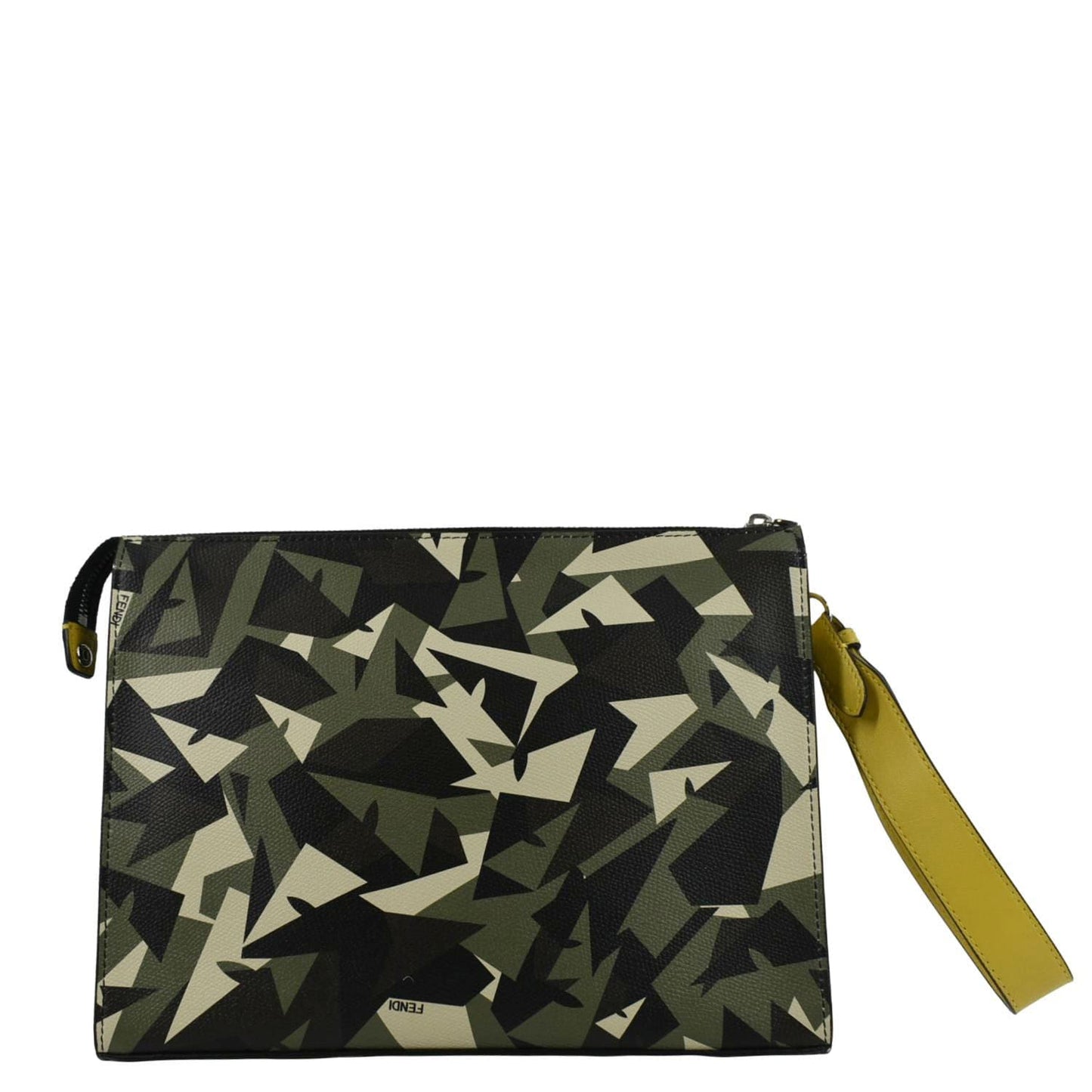 FENDI Leather Clutch Zip Pouch Black