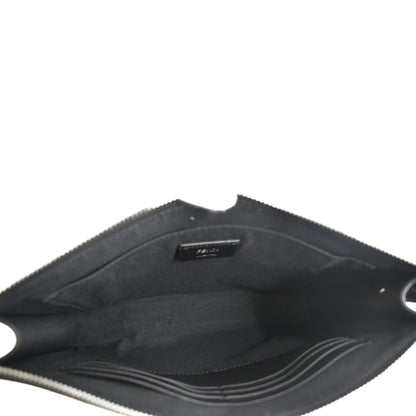 FENDI Leather Clutch Zip Pouch Black