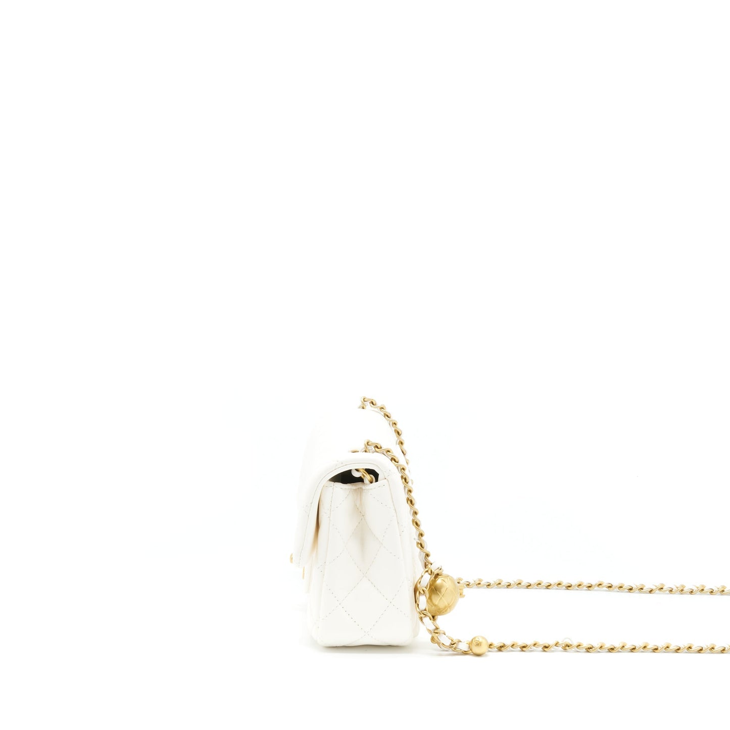 Chanel Pearl Crush Mini Rectangular Flap Bag Lambskin White GHW (Microchip)