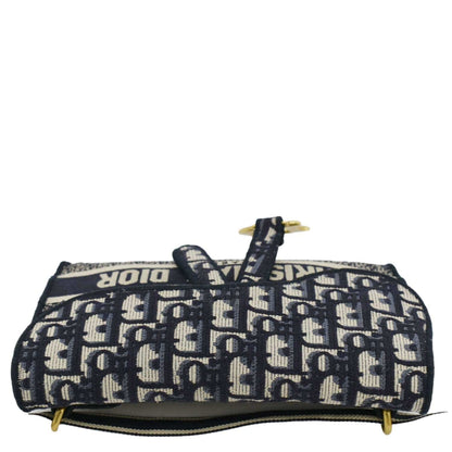 CHRISTIAN DIOR Saddle Slim Oblique Canvas Crossbody Bag Navy Blue