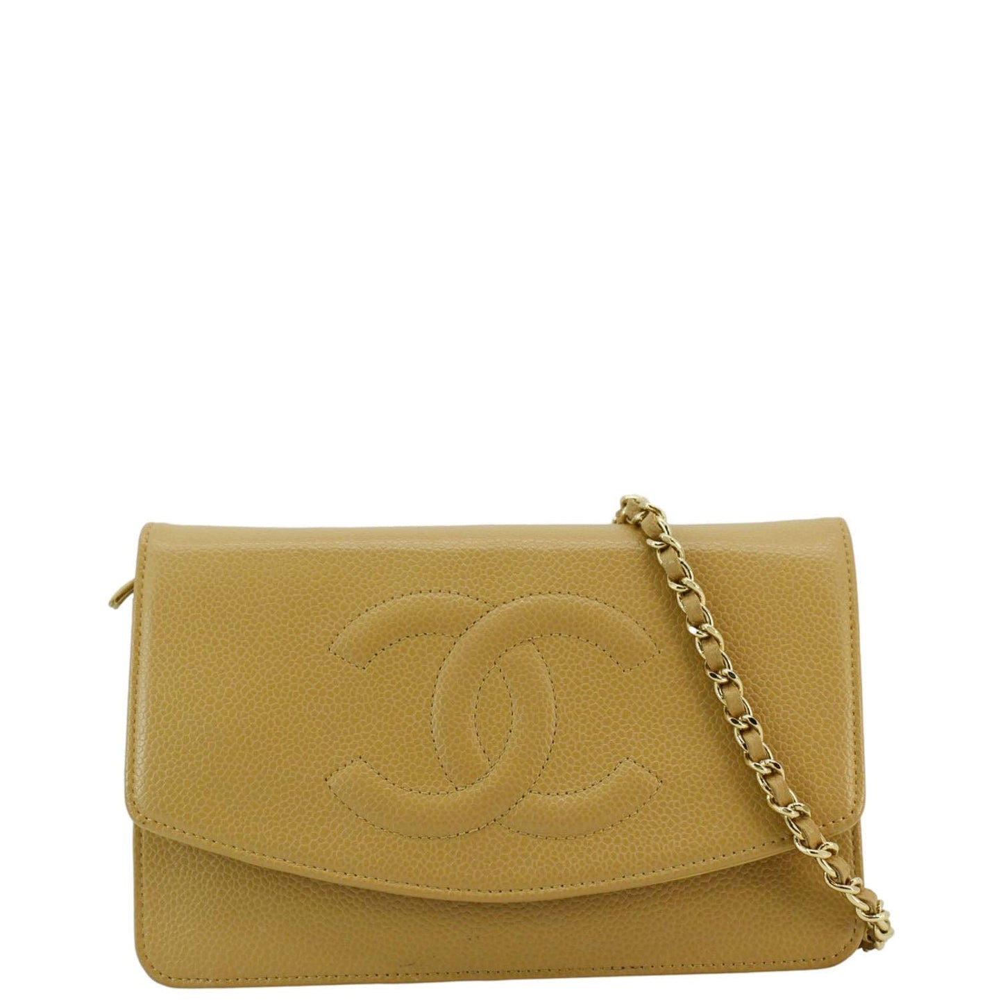 CHANEL Timeless Caviar Leather Wallet On Chain Clutch Crossbody Bag Beige