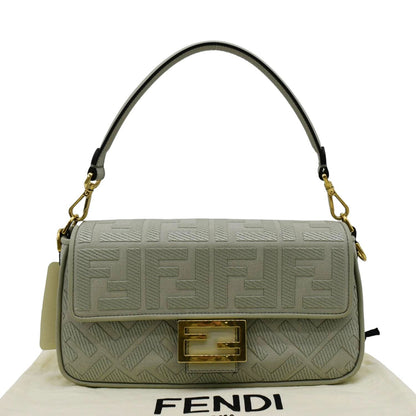 FENDI Baguette FF Canvas Chain Shoulder Bag Mint Green