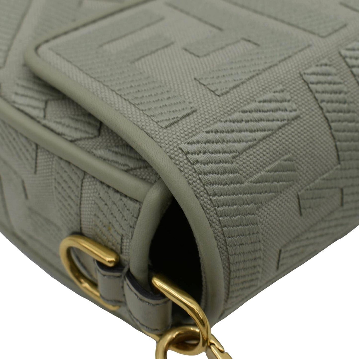 FENDI Baguette FF Canvas Chain Shoulder Bag Mint Green
