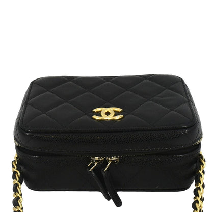 CHANEL Twist Your Buttons Quilted Caviar Leather Crossbody Clutch Bag Black