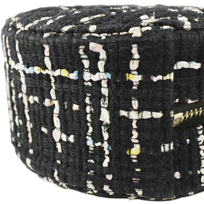 CHANEL Round Quilted Tweed Clutch Crossbody Bag Black