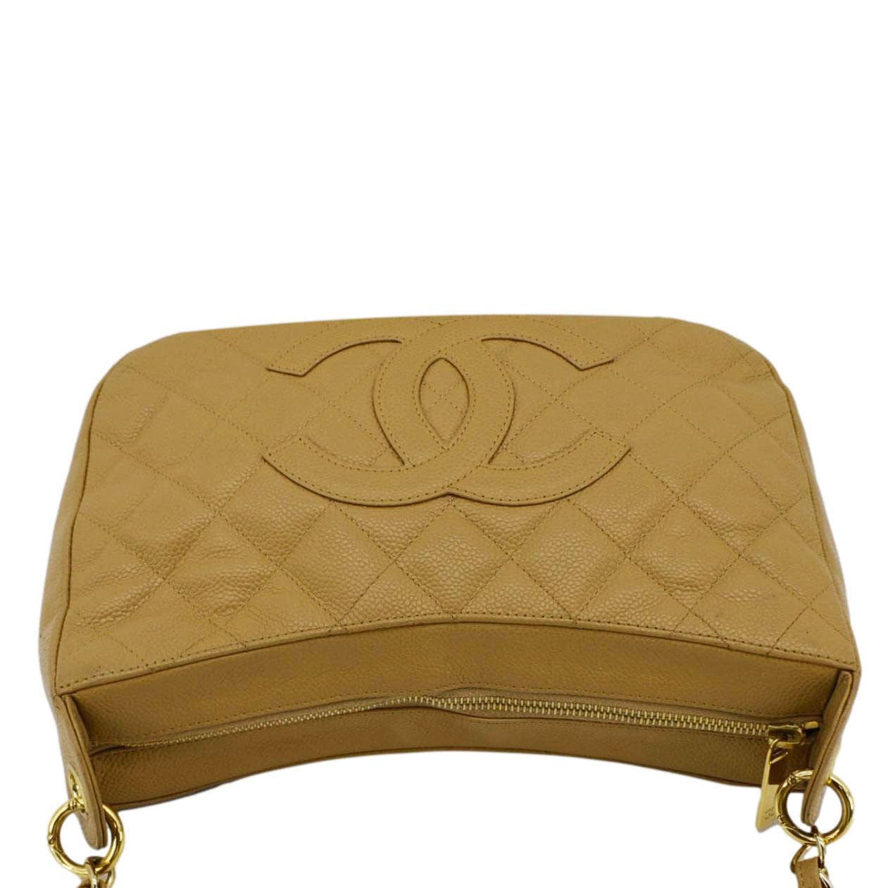 CHANEL Vintage Half Moon Quilted Caviar Leather Hobo Bag Dark Beige