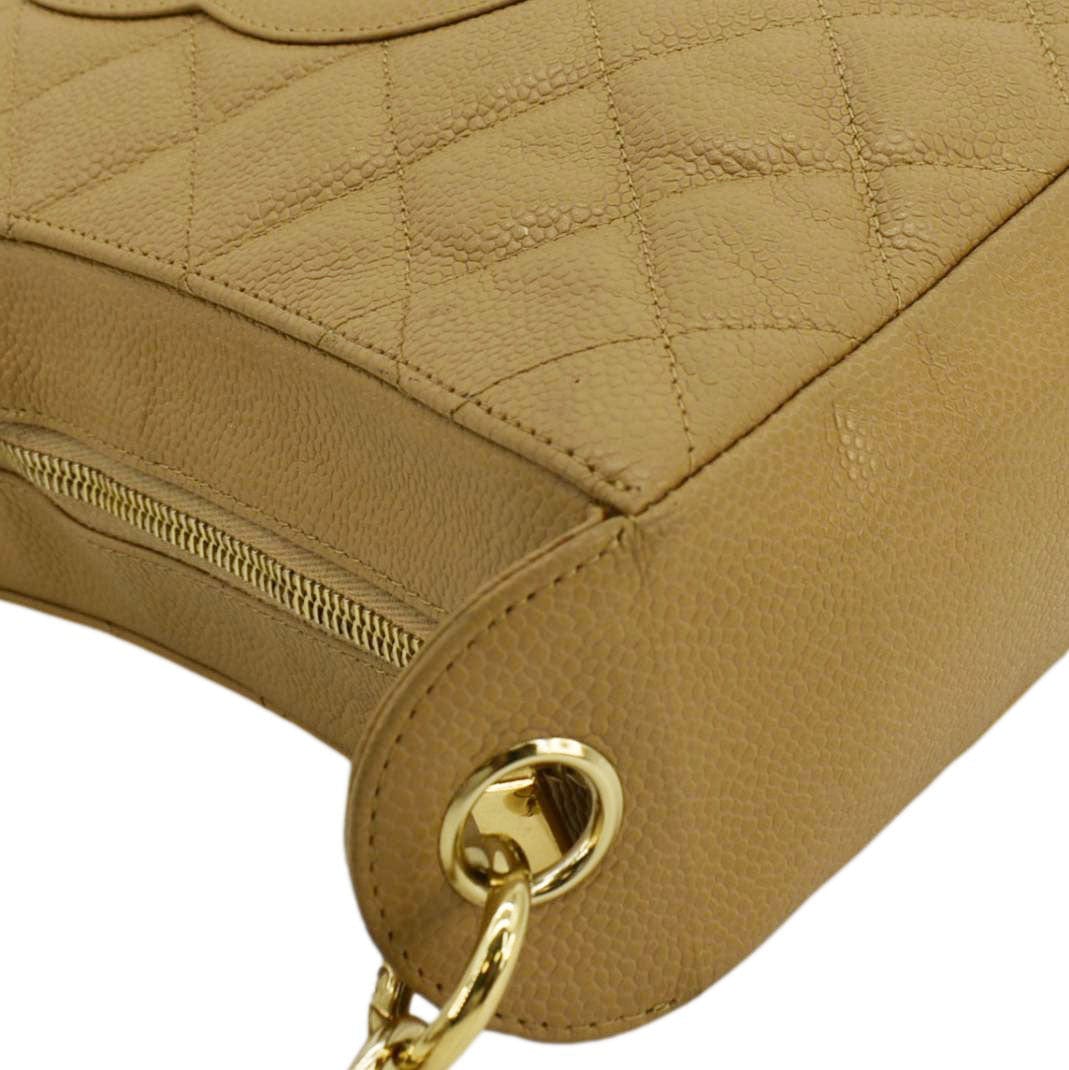 CHANEL Vintage Half Moon Quilted Caviar Leather Hobo Bag Dark Beige