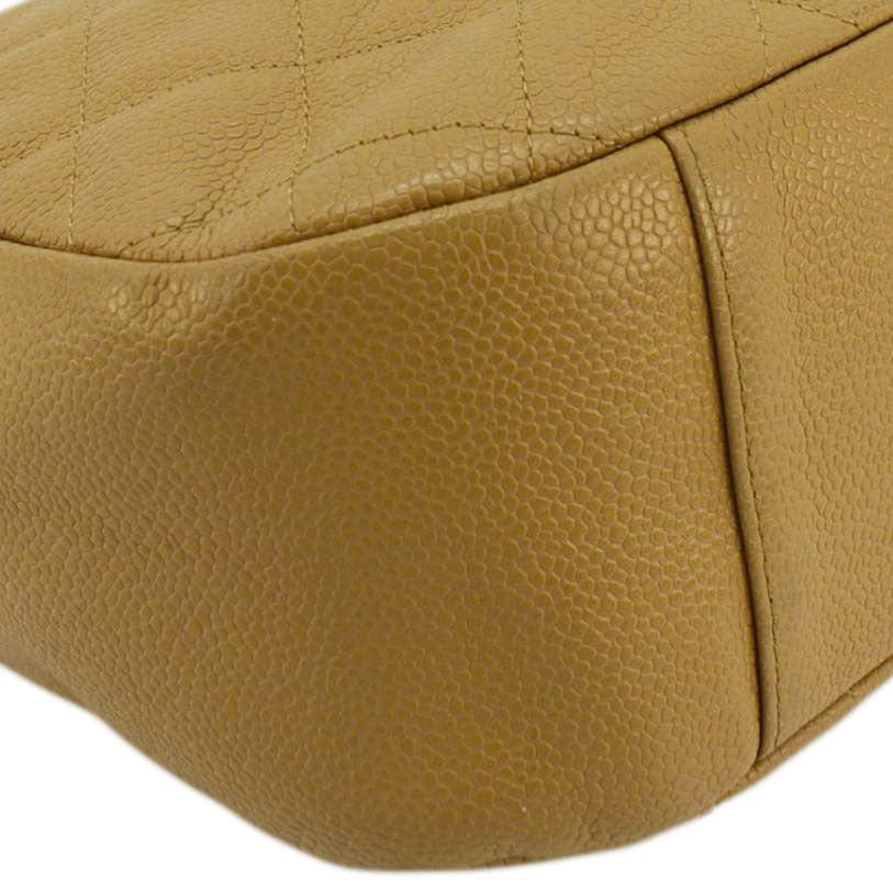 CHANEL Vintage Half Moon Quilted Caviar Leather Hobo Bag Dark Beige