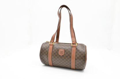 Celine Barrel Bag in Brown Macadam Canvas