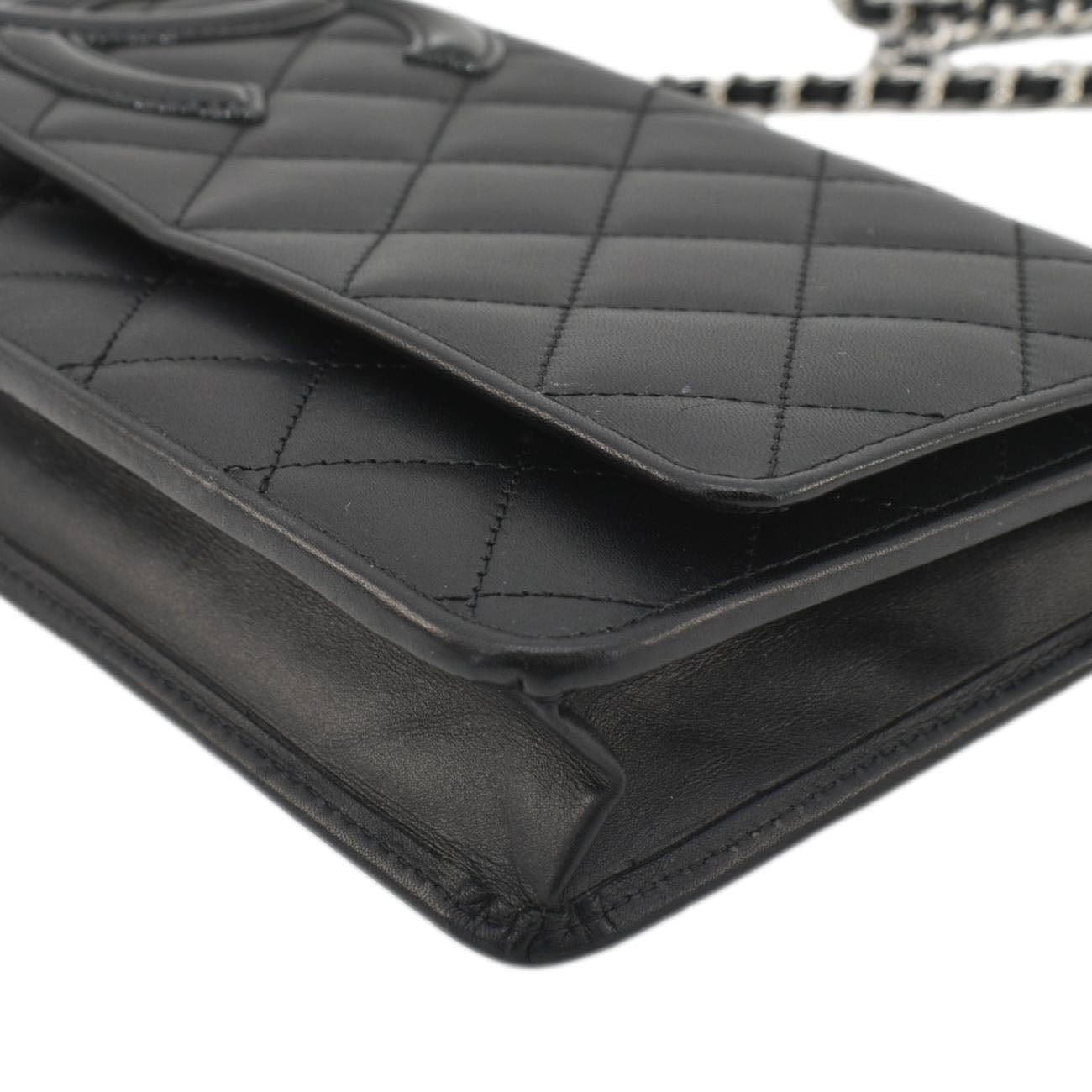 CHANEL Cambon Ligne  Wallet On Chain Quilted Leather Clutch Crossbody Bag Black