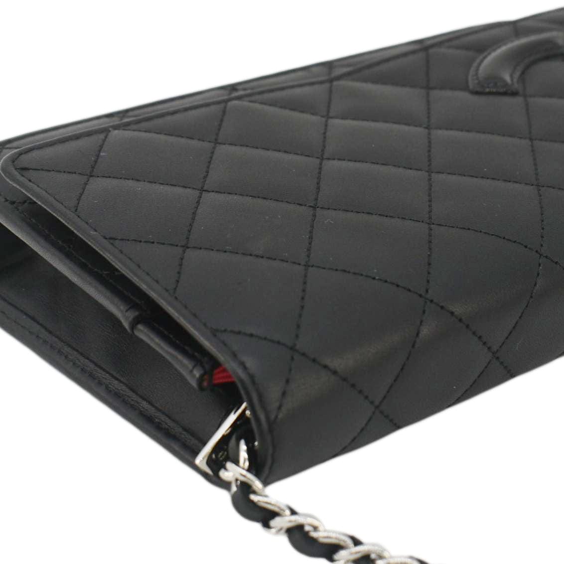 CHANEL Cambon Ligne  Wallet On Chain Quilted Leather Clutch Crossbody Bag Black
