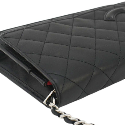 CHANEL Cambon Ligne  Wallet On Chain Quilted Leather Clutch Crossbody Bag Black
