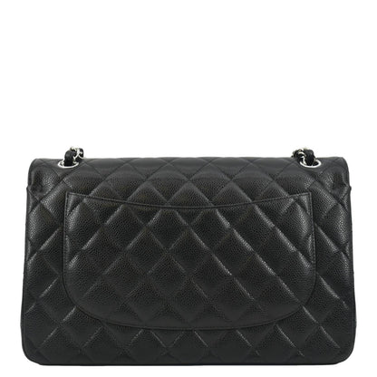CHANEL Classic Large Double Flap Quilted Leather Shoulder Bag Black