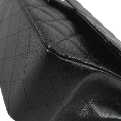 CHANEL Classic Large Double Flap Quilted Leather Shoulder Bag Black