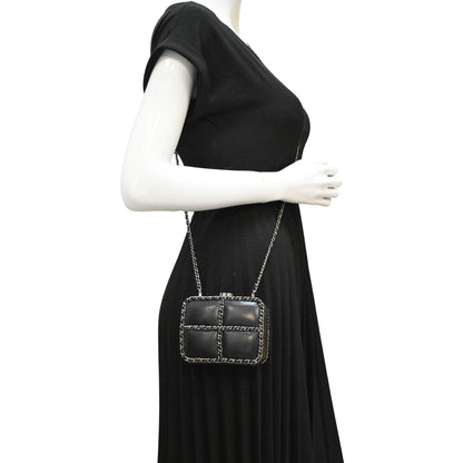 CHANEL Minaudiere Lambskin Leather Chain Clutch Crossbody Black