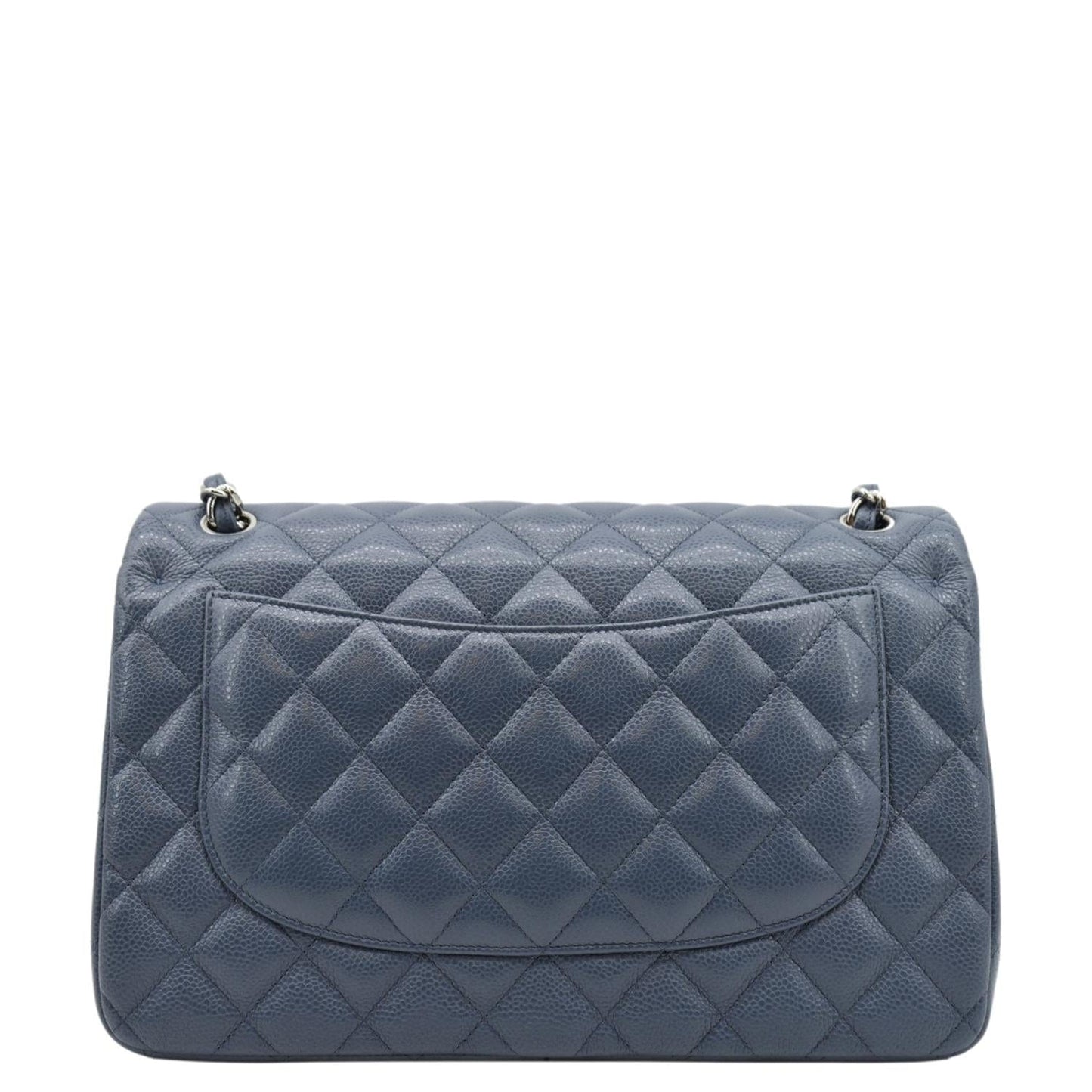 CHANEL Classic Jumbo Double Flap Quilted Caviar Leather Shoulder Bag Blue