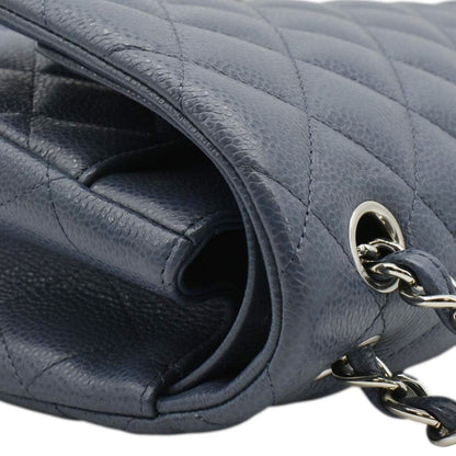 CHANEL Classic Jumbo Double Flap Quilted Caviar Leather Shoulder Bag Blue