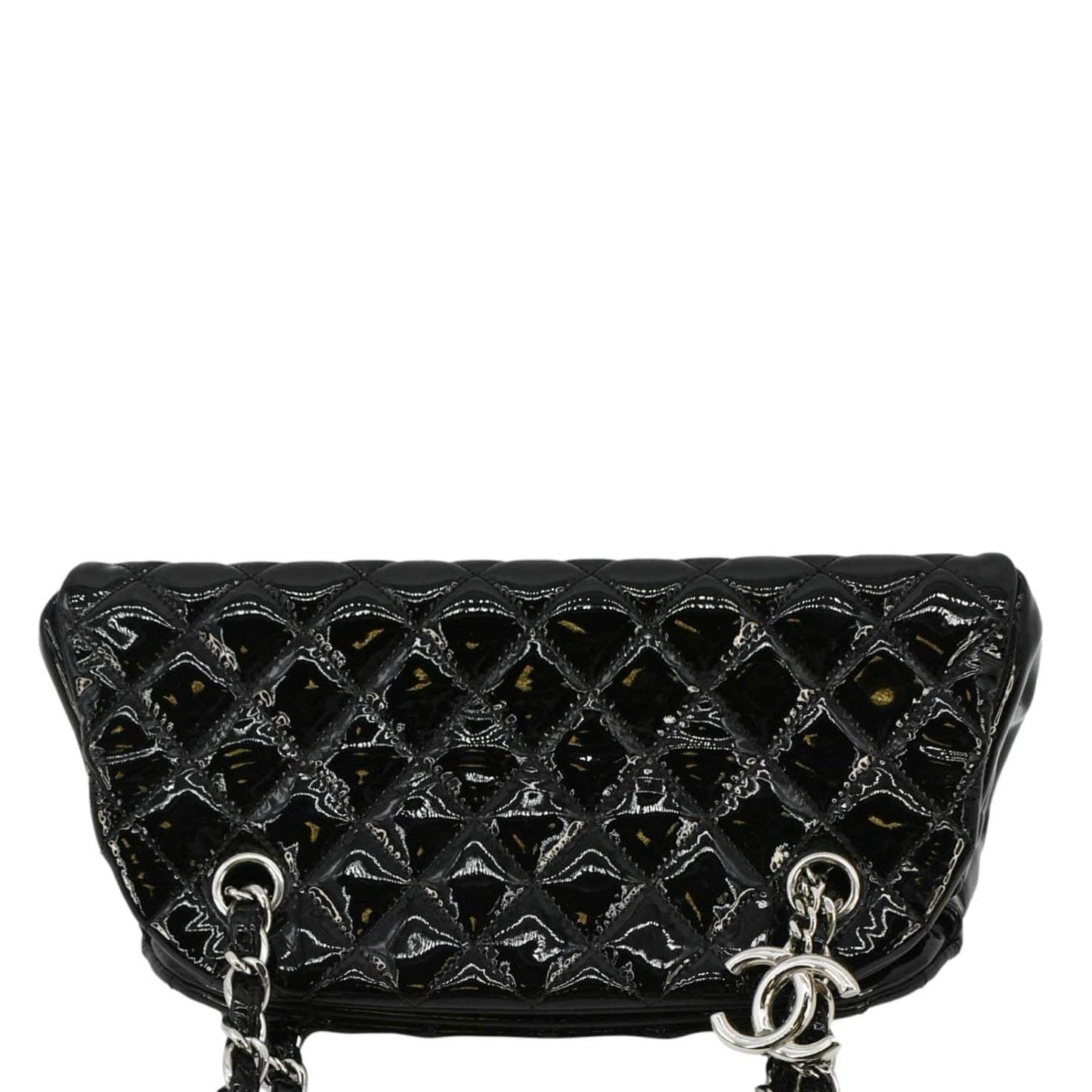 CHANEL Just Mademoiselle Bowling Small Quilted Patent Leather Shoulder Bag Black