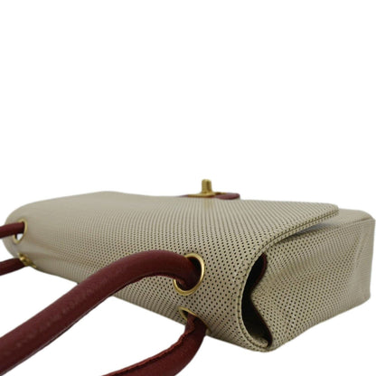 CHANEL Vintage Flap Perforated Leather Top Handle Shoulder Bag Beige