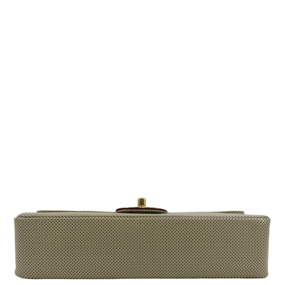 CHANEL Vintage Flap Perforated Leather Top Handle Shoulder Bag Beige