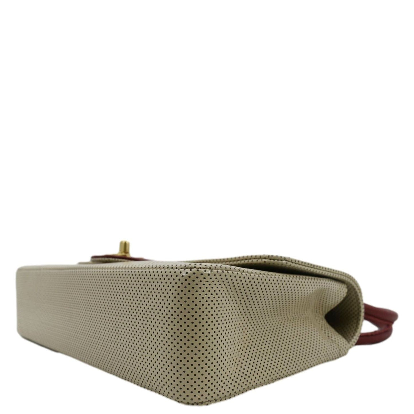CHANEL Vintage Flap Perforated Leather Top Handle Shoulder Bag Beige