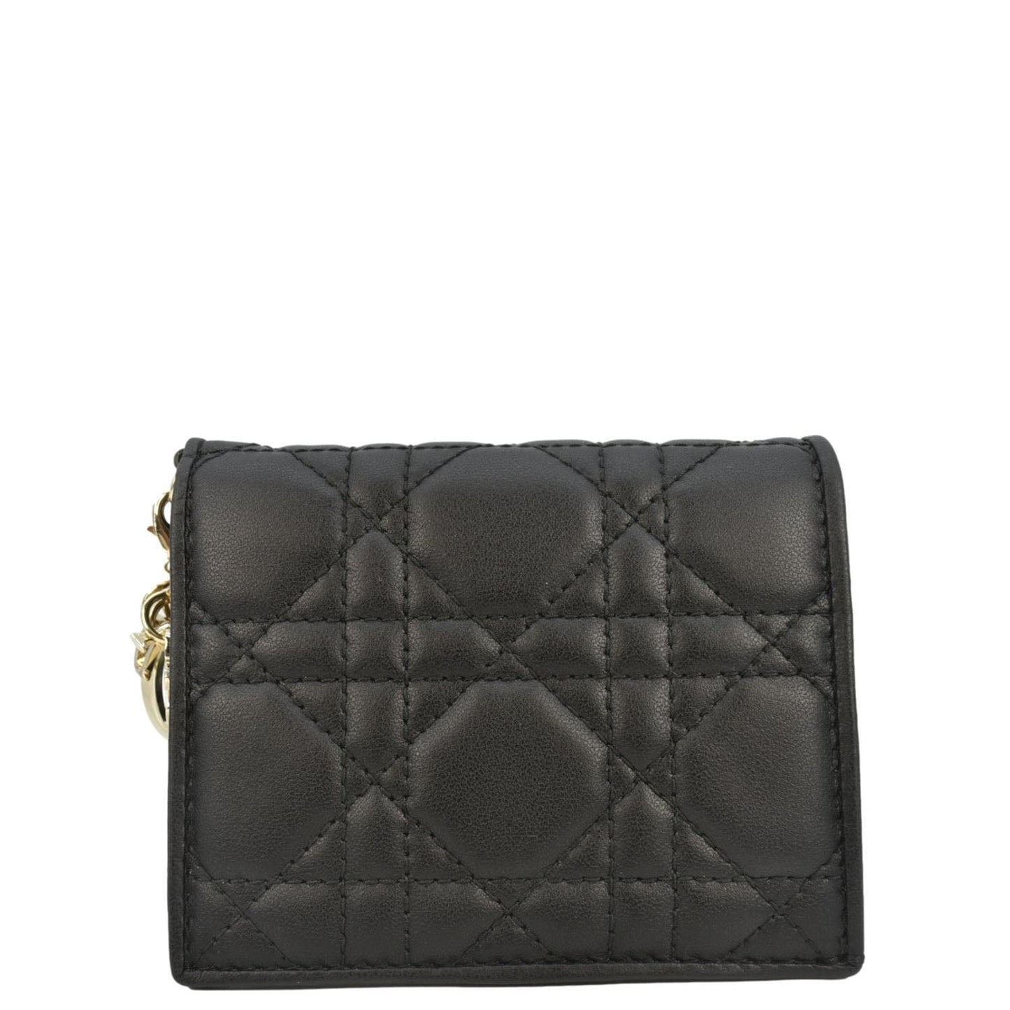 CHRISTIAN DIOR Lady Dior Gardenia Mini Cannage Lambskin Compact Wallet Black