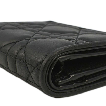 CHRISTIAN DIOR Lady Dior Gardenia Mini Cannage Lambskin Compact Wallet Black