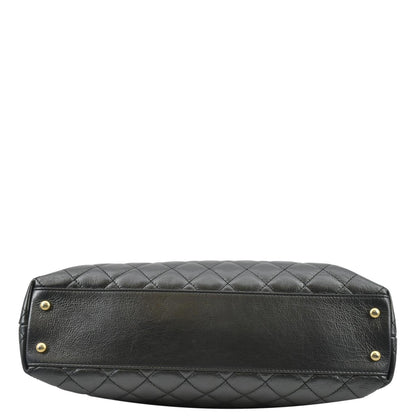 CHANEL Front CC Drawstring Quilted Leather Shopping Tote Bag Dark Grey
