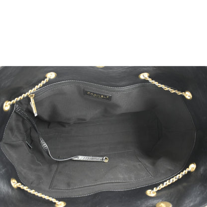 CHANEL Front CC Drawstring Quilted Leather Shopping Tote Bag Dark Grey