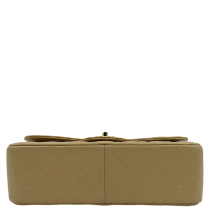 CHANEL Classic Jumbo Double Flap Quilted Caviar Leather Shoulder Bag Beige