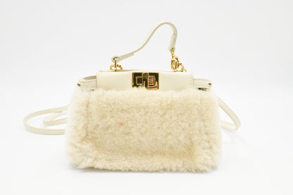Fendi Montone Liscio Mini Peekaboo Crossbody in White Shearling