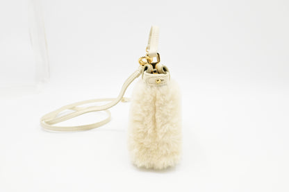 Fendi Montone Liscio Mini Peekaboo Crossbody in White Shearling
