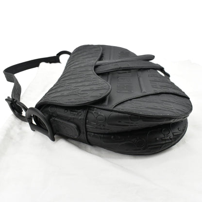 CHRISTIAN DIOR Saddle Oblique Embossed Calfskin Satchel Bag Black