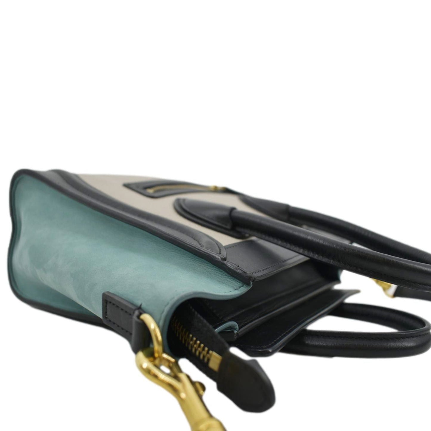 CELINE Luggage Calfskin Leather and Suede Crossbody Bag Tricolor