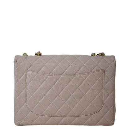 CHANEL Vintage Classic Jumbo Single Flap Caviar Leather Shoulder Bag Dusty Pink